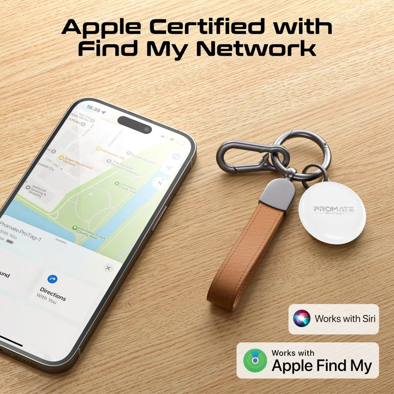 Promate ProTag-1 Ultra-Compact Smart Precision Tracking Wireless Tag for Apple Find My App. (White)