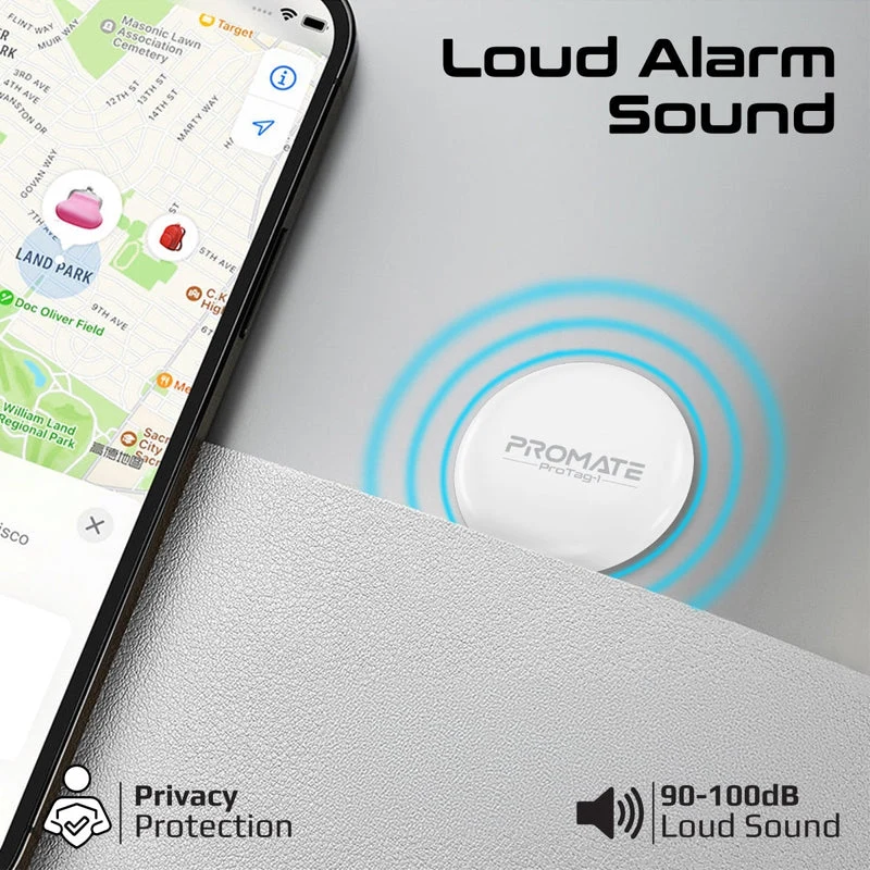 Promate ProTag-1 Ultra-Compact Smart Precision Tracking Wireless Tag for Apple Find My App. (White)