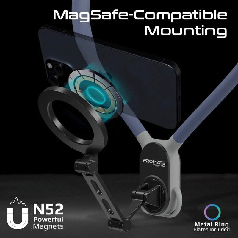 Promate MagView Flexible Neckband MagSafe Compatible Phone Mount for Handsfree POV (Blue)