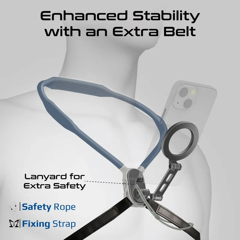 Promate MagView Flexible Neckband MagSafe Compatible Phone Mount for Handsfree POV (Blue)