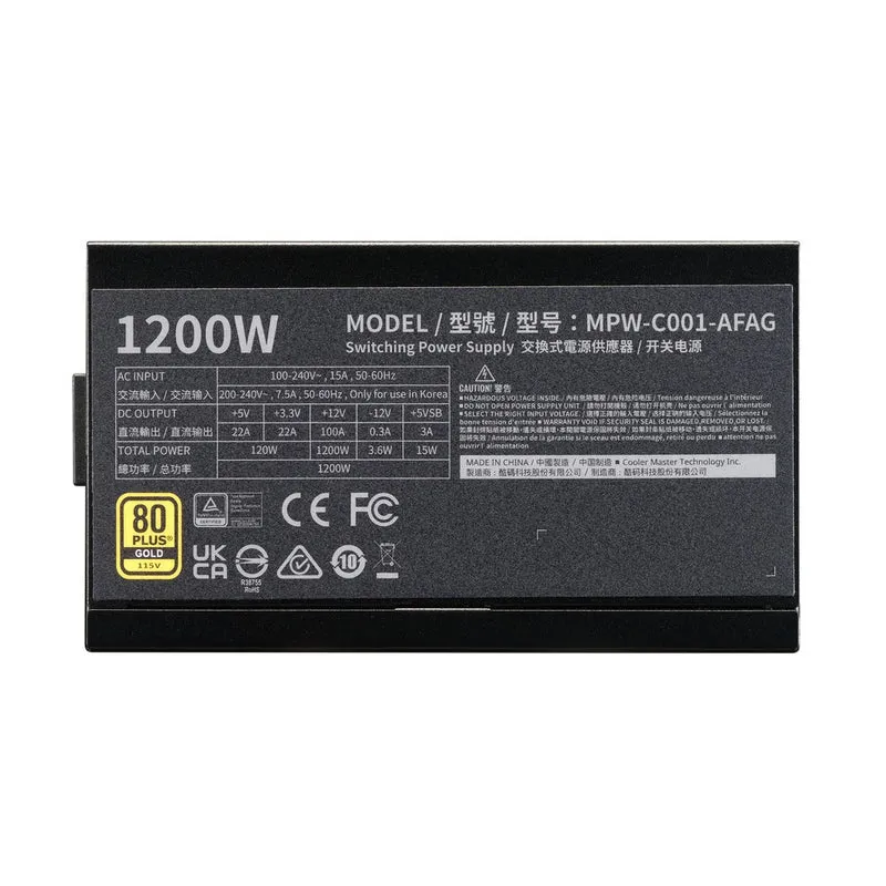 Cooler Master Elite Gold 1200 80+ Gold ATX 3.1 & PCIe Gen 5.1 Fully Modular Power Supply (MPW-C001-AFAG-BUS)