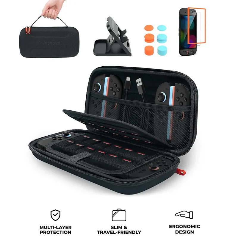 Transnovo Portable Hard Case with Basic Protection Kit for Nintendo Switch 2 (Black) (NS2-CC02-1)