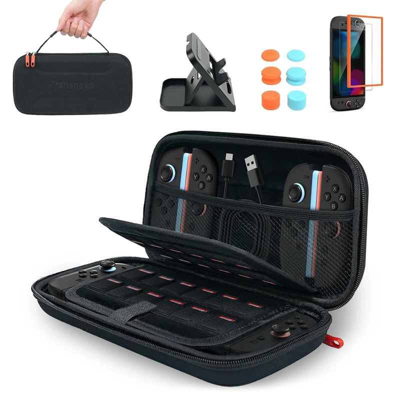 Transnovo Portable Hard Case with Basic Protection Kit for Nintendo Switch 2 (Black) (NS2-CC02-1)
