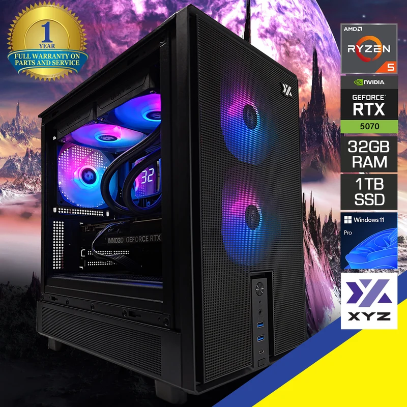 Aurora Atom Black Desktop Gaming PC | AMD Ryzen 5 7400 | 32GB RAM | 1TB SSD | RTX 5070 OC | Windows 11 Pro