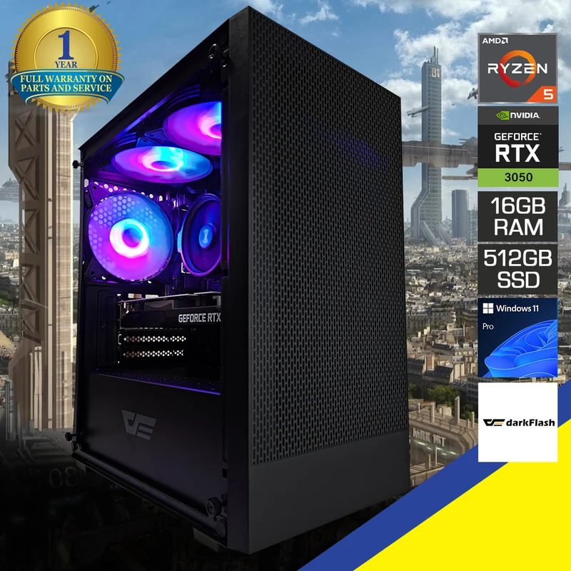 Alpha M305 TG Black Desktop Gaming PC | AMD Ryzen 5 5500 | 16GB RAM | 512GB SSD | RTX 3050 | Windows 11 Pro