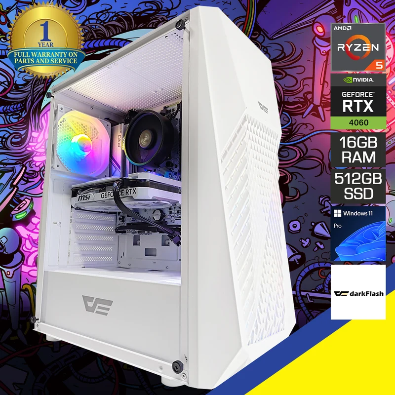 Alpha DK 150 White Desktop Gaming PC | AMD Ryzen 5 5600 | 16GB RAM | 512GB SSD | RTX 4060 | Windows 11 Pro