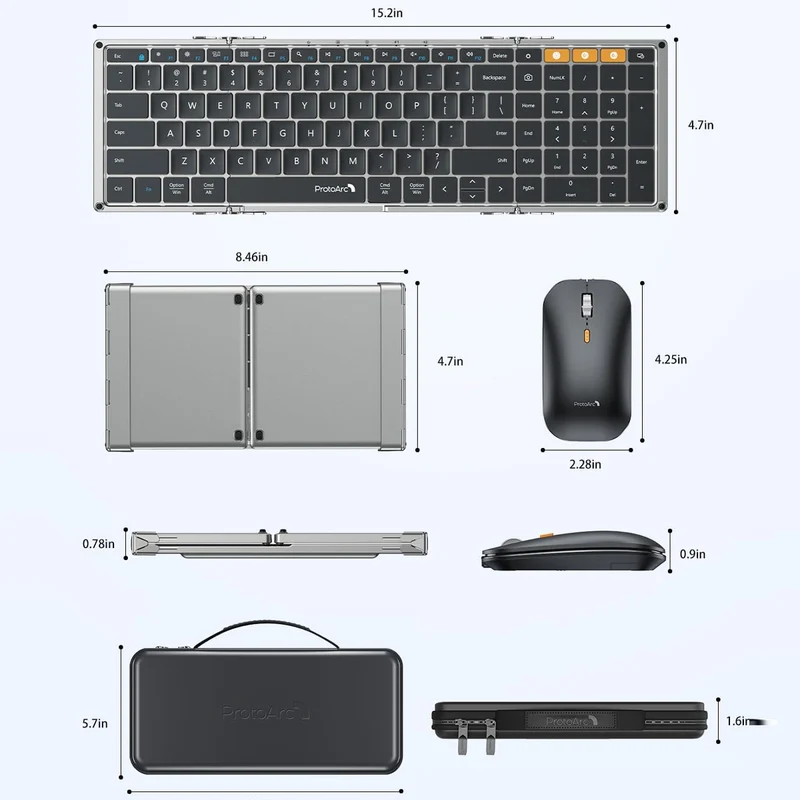 ProtoArc XKM01 Foldable Full-Size Wireless Keyboard and Mouse Combo (Black) (CP014041)