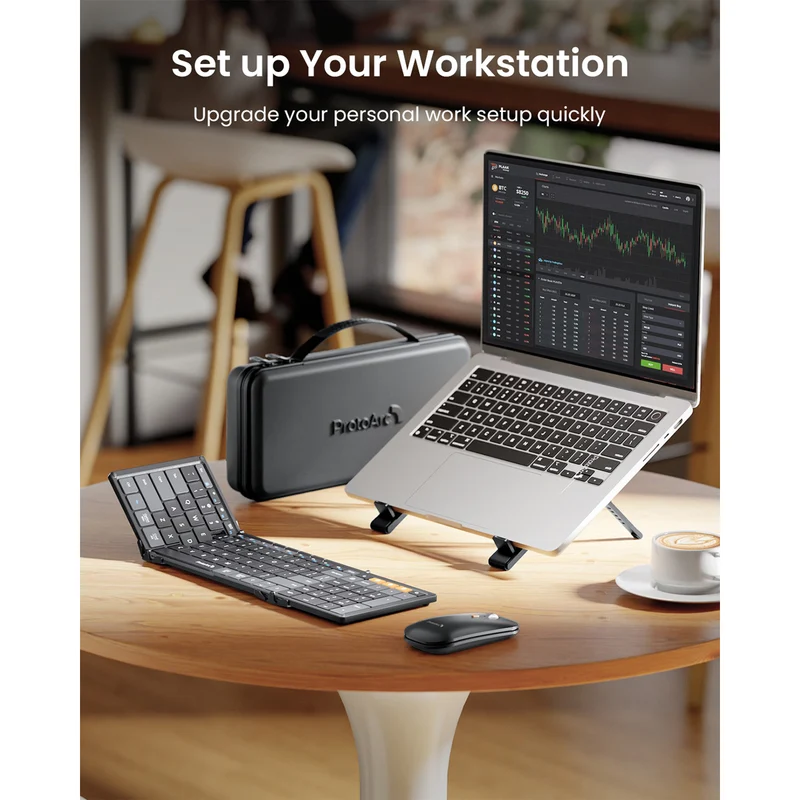 ProtoArc XKM01 CaseUp Foldable Keyboard and Mouse Combo with Laptop Stand (Black) (CP015682)