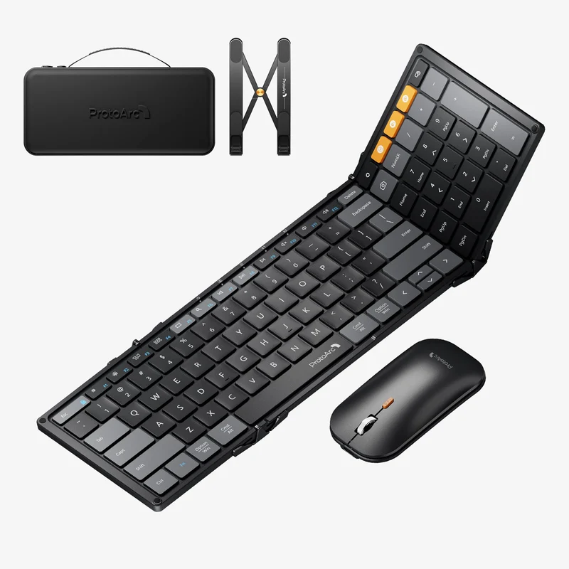 ProtoArc XKM01 CaseUp Foldable Keyboard and Mouse Combo with Laptop Stand (Black) (CP015682)
