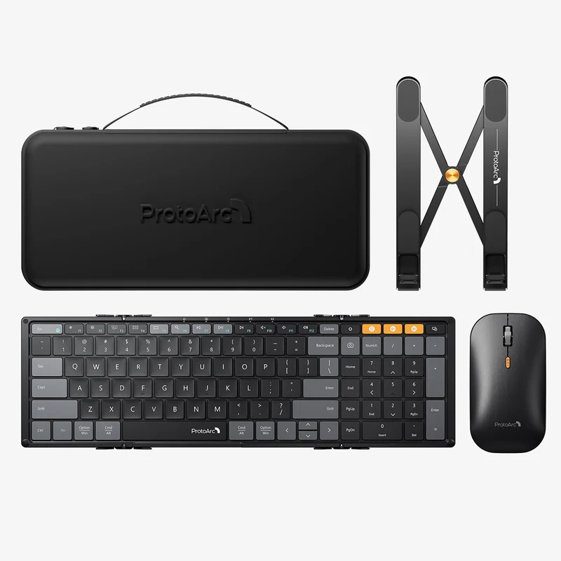 ProtoArc XKM01 CaseUp Foldable Keyboard and Mouse Combo with Laptop Stand (Black) (CP015682)