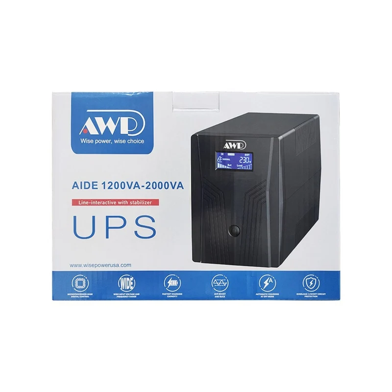 AWP Aide LCD 2000VA 1200W Line-Interactive UPS with Stabilizer