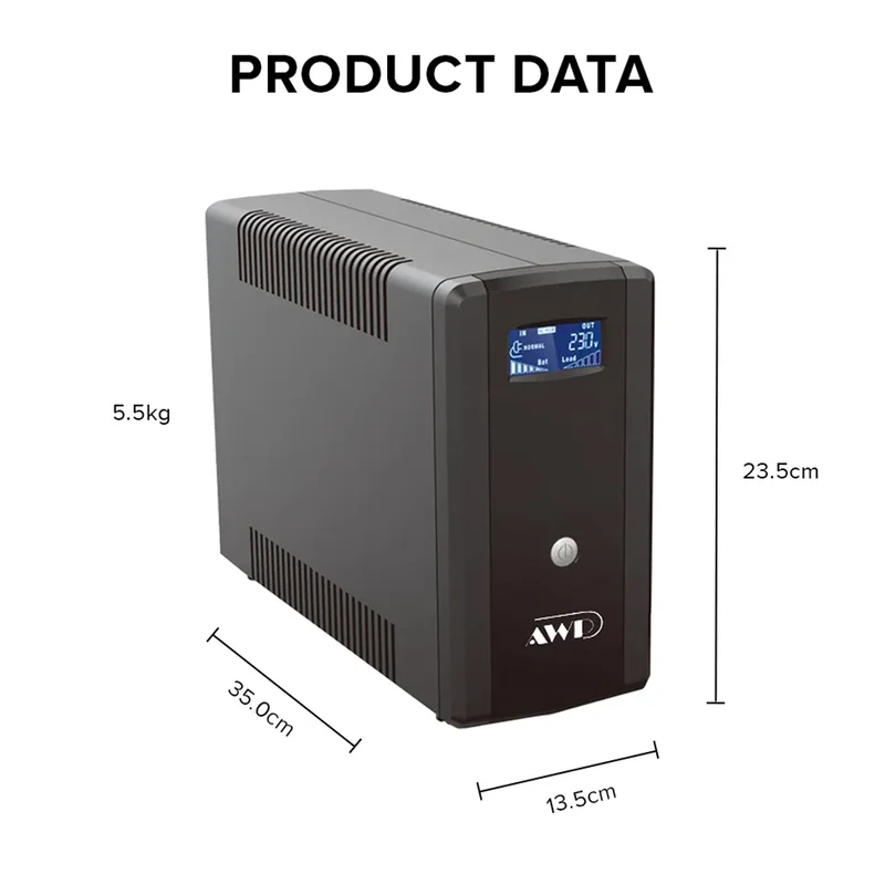 AWP Aide Pro LCD 1500VA 900W Line-Interactive UPS with Stabilizer