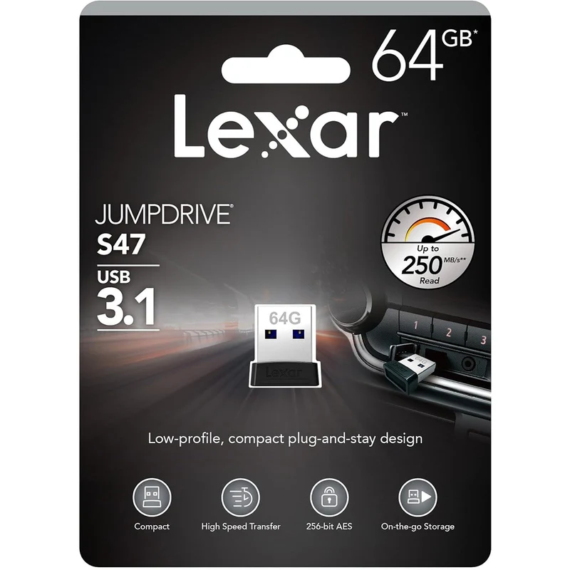 Lexar JumpDrive S47 USB 3.1 Type-A 250MB/s Read Flash Drive (64GB, 128GB, 256GB)