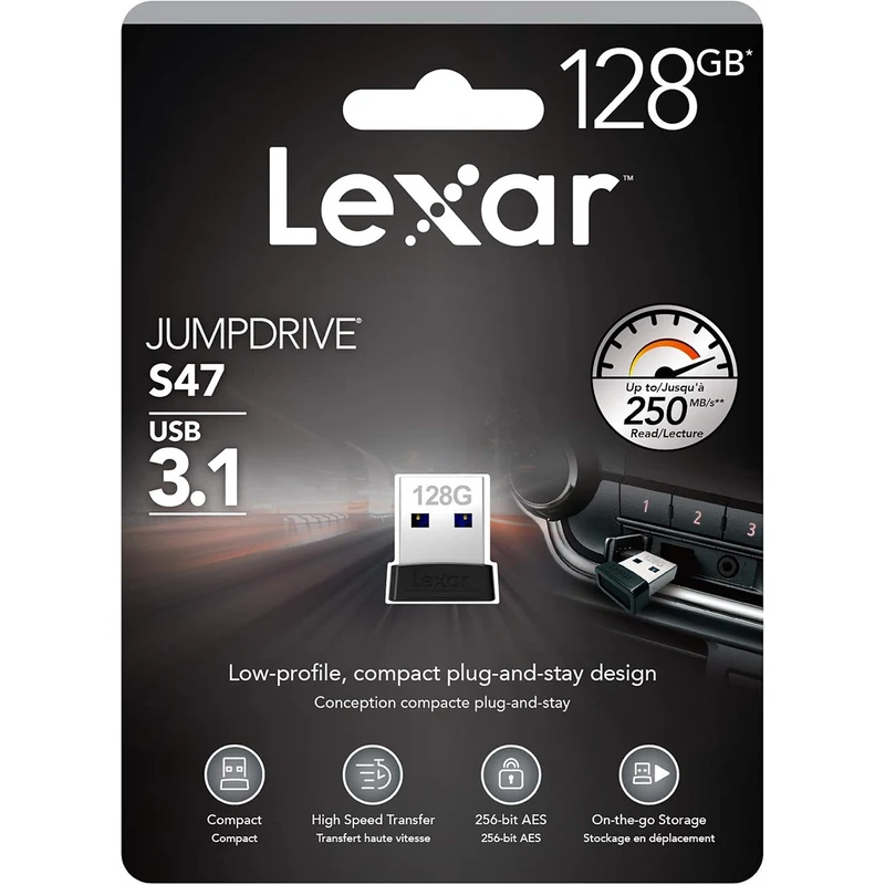 Lexar JumpDrive S47 USB 3.1 Type-A 250MB/s Read Flash Drive (64GB, 128GB, 256GB)