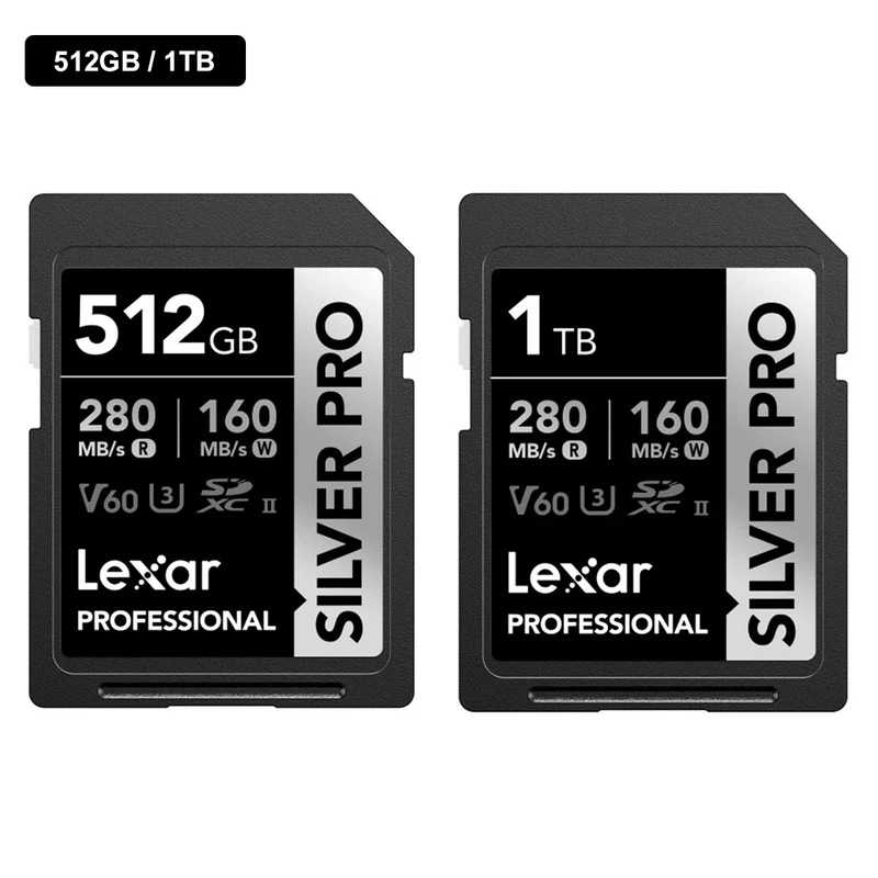 Lexar Professional SILVER PRO SDXC UHS-II C10 U3 V60 280MB/s Read 160MB/s Write SD Card (512GB, 1TB)