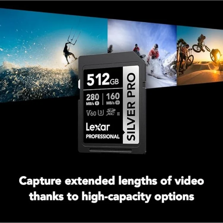 Lexar Professional SILVER PRO SDXC UHS-II C10 U3 V60 280MB/s Read 160MB/s Write SD Card (512GB, 1TB)