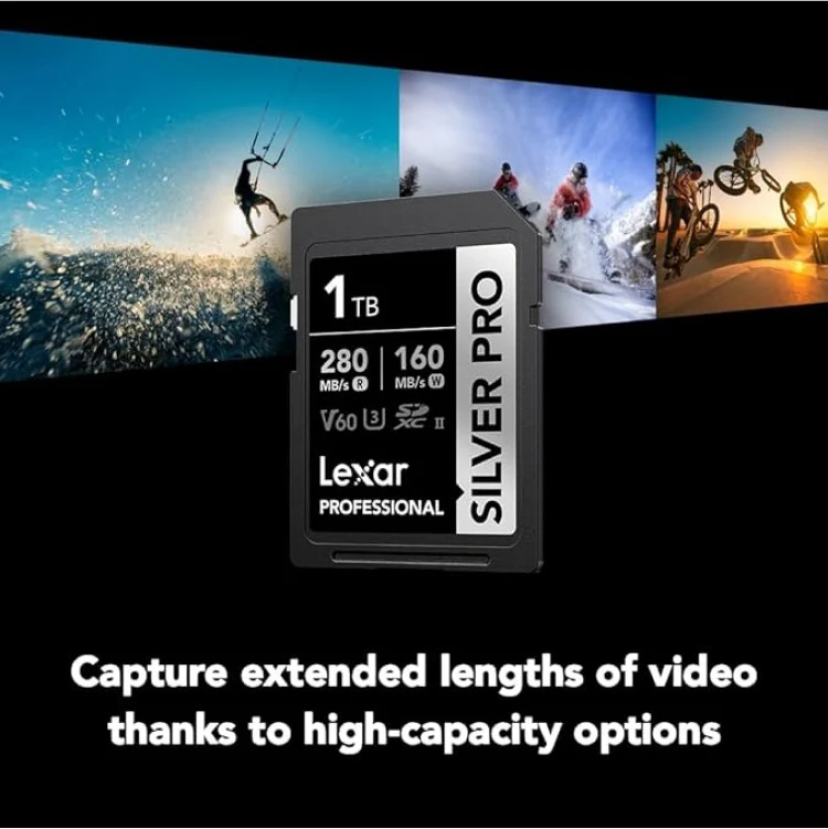 Lexar Professional SILVER PRO SDXC UHS-II C10 U3 V60 280MB/s Read 160MB/s Write SD Card (512GB, 1TB)