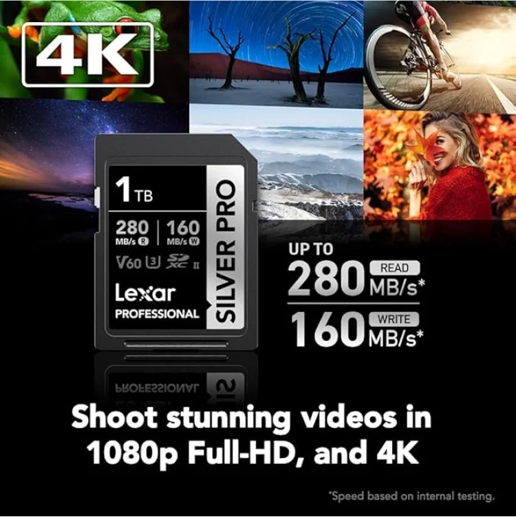 Lexar Professional SILVER PRO SDXC UHS-II C10 U3 V60 280MB/s Read 160MB/s Write SD Card (512GB, 1TB)