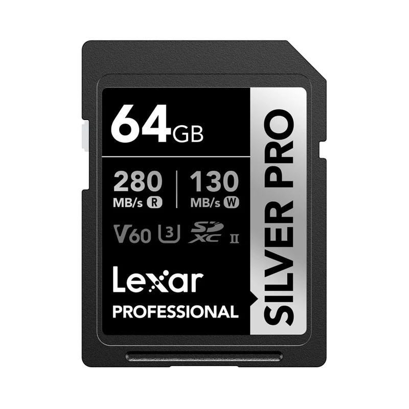 Lexar Professional SILVER PRO 64GB SDXC UHS-II C10 U3 V60 280MB/s Read 130MB/s Write SD Card (LSDSIPR064G-BNNNG)