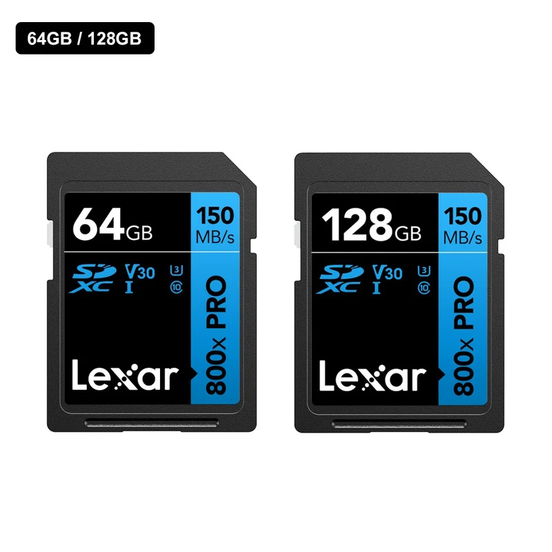 Lexar High-Performance 800x PRO SDXC UHS-I C10 U3 V30 150MB/s Read SD Card BLUE Series (64GB, 128GB)