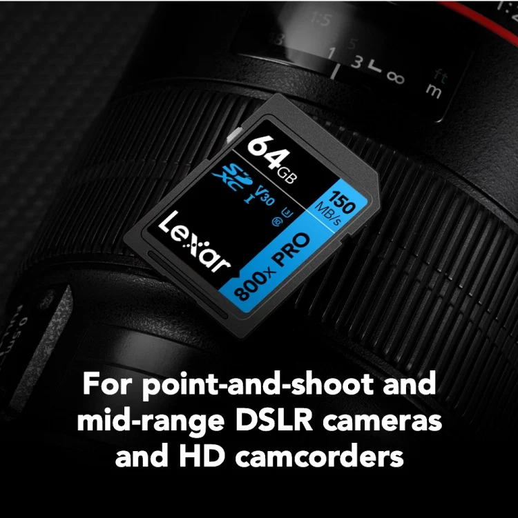 Lexar High-Performance 800x PRO SDXC UHS-I C10 U3 V30 150MB/s Read SD Card BLUE Series (64GB, 128GB)