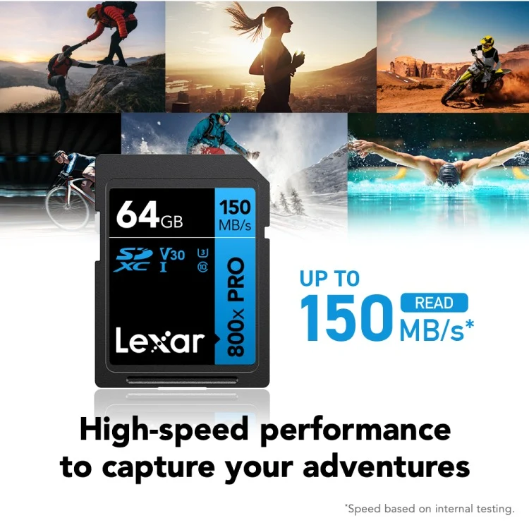 Lexar High-Performance 800x PRO SDXC UHS-I C10 U3 V30 150MB/s Read SD Card BLUE Series (64GB, 128GB)