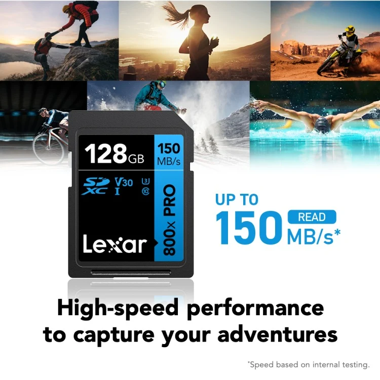 Lexar High-Performance 800x PRO SDXC UHS-I C10 U3 V30 150MB/s Read SD Card BLUE Series (64GB, 128GB)