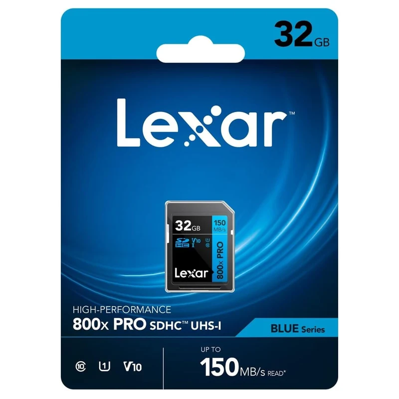 Lexar High-Performance 800x PRO 32GB SDHC UHS-I C10 U1 V10 150MB/s Read SD Card BLUE Series (LSD0800P032G-BNNNG)