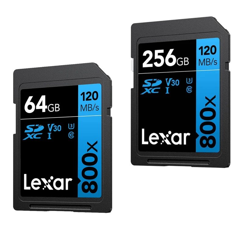 Lexar High-Performance 800x SDXC UHS-I C10 U3 V30 120MB/s Read SD Card BLUE Series (64GB, 256GB)