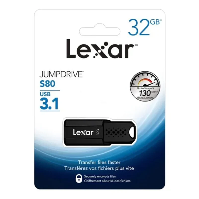 Lexar JumpDrive S80 32GB USB 3.1 Type-A 130MB/s Read Flash Drive (LJDS080032G-BNBNG)