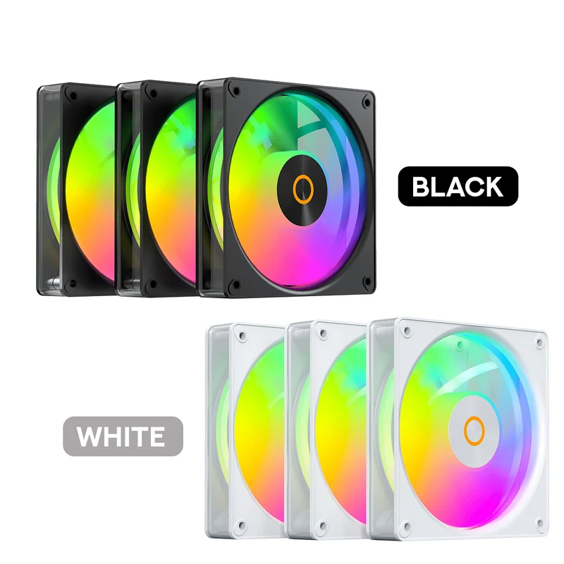 Ocypus Gamma F12 Elite ARGB Reverse Blade 3-in-1 120mm PWM Fan with Transparent Frame (Black, White)