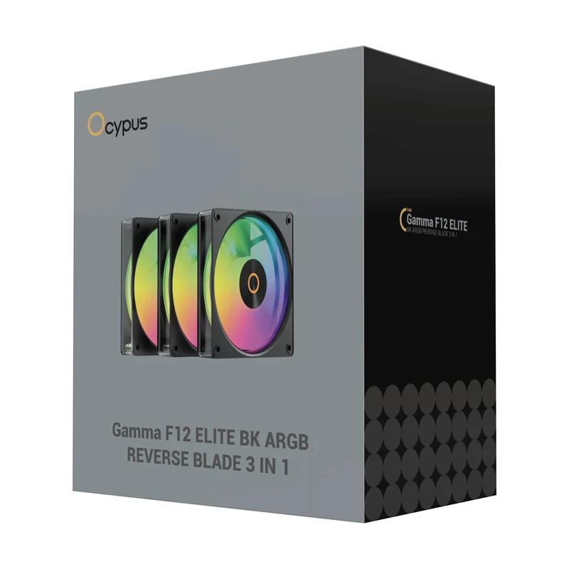 Ocypus Gamma F12 Elite ARGB Reverse Blade 3-in-1 120mm PWM Fan with Transparent Frame (Black, White)