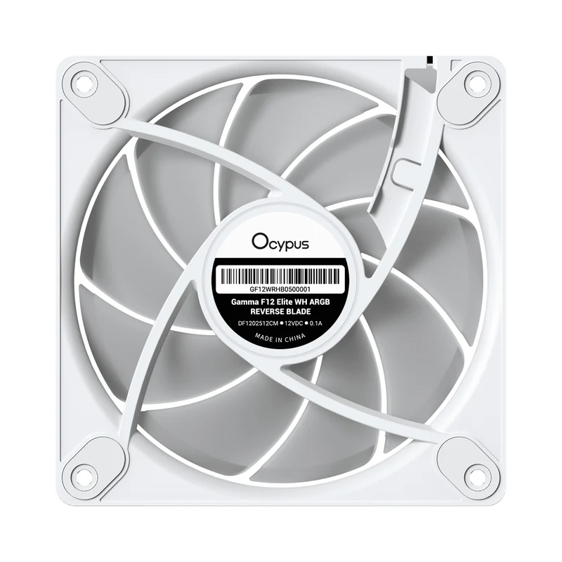 Ocypus Gamma F12 Elite ARGB Reverse Blade 3-in-1 120mm PWM Fan with Transparent Frame (Black, White)