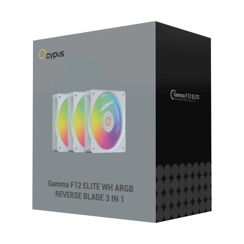 Ocypus Gamma F12 Elite ARGB Reverse Blade 3-in-1 120mm PWM Fan with Transparent Frame (Black, White)