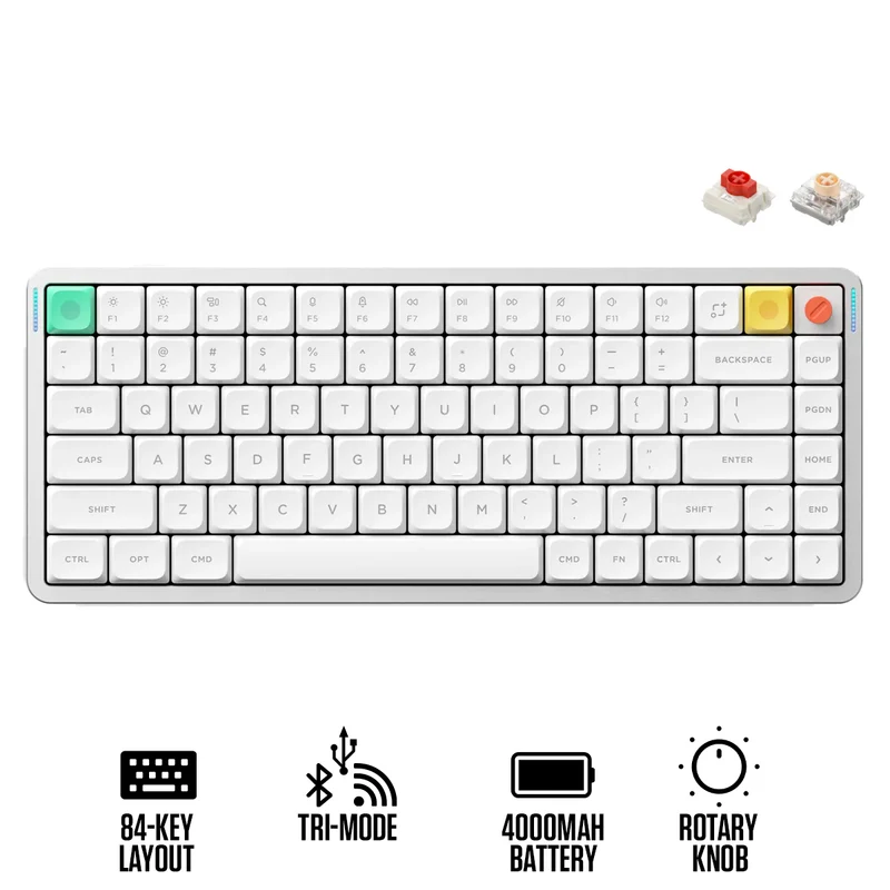 NuPhy Air75 V3 RGB Hot-Swappable 84-Key Wireless Mechanical Keyboard (Nova White) (Blush Nano Switch, Red Nano Switch)