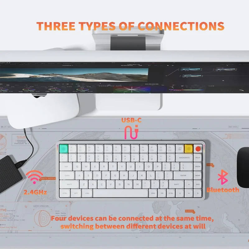 NuPhy Air75 V3 RGB Hot-Swappable 84-Key Wireless Mechanical Keyboard (Nova White) (Blush Nano Switch, Red Nano Switch)