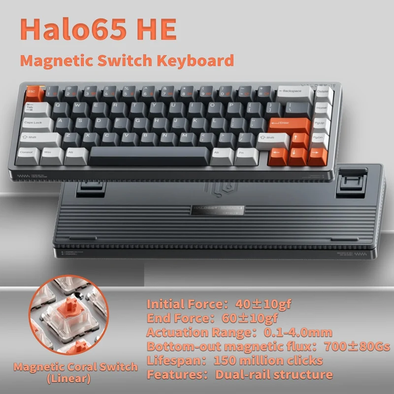 NuPhy Halo65 HE RGB 67-Key Magnetic Switch Gaming Keyboard (Space Gray) (Coral Switch, Jade Pro Switch)
