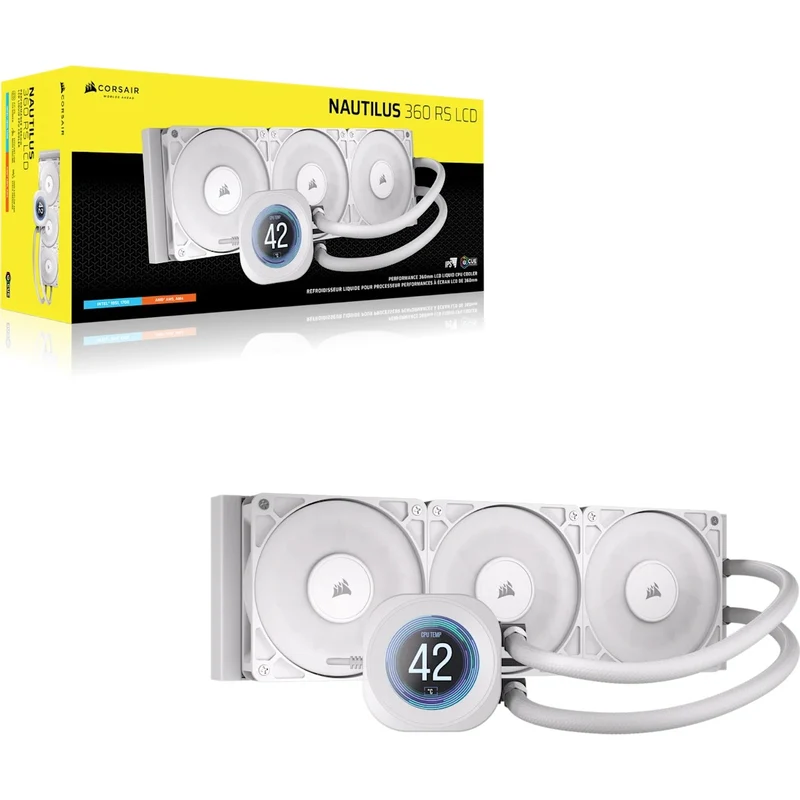 Corsair Nautilus 360 RS Performance LCD 360mm Liquid CPU Cooler (Black, White)
