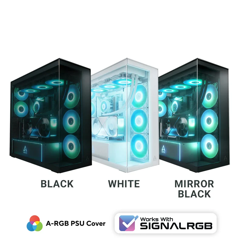 Arctic Xtender VG Tempered Glass Side Panel Premium E-ATX PC Case Vertical GPU Mounting (Black, White, Black Mirror)