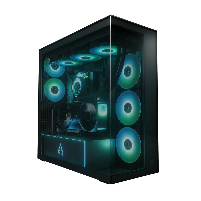 Arctic Xtender VG Tempered Glass Side Panel Premium E-ATX PC Case Vertical GPU Mounting (Black, White, Black Mirror)