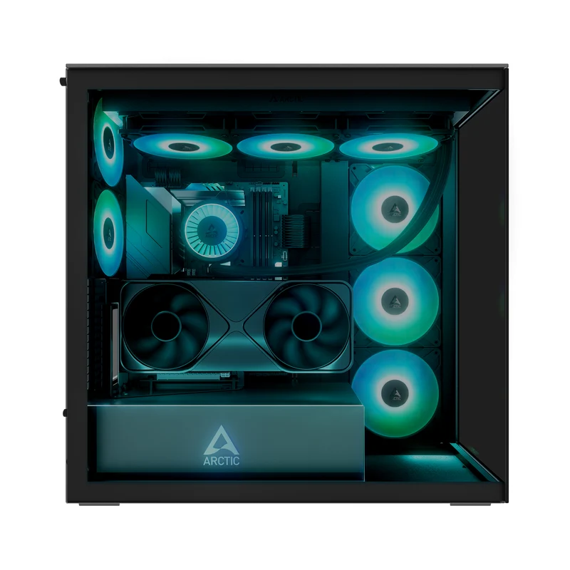 Arctic Xtender VG Tempered Glass Side Panel Premium E-ATX PC Case Vertical GPU Mounting (Black, White, Black Mirror)