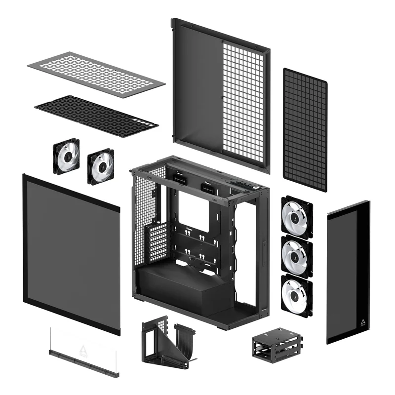 Arctic Xtender VG Tempered Glass Side Panel Premium E-ATX PC Case Vertical GPU Mounting (Black, White, Black Mirror)