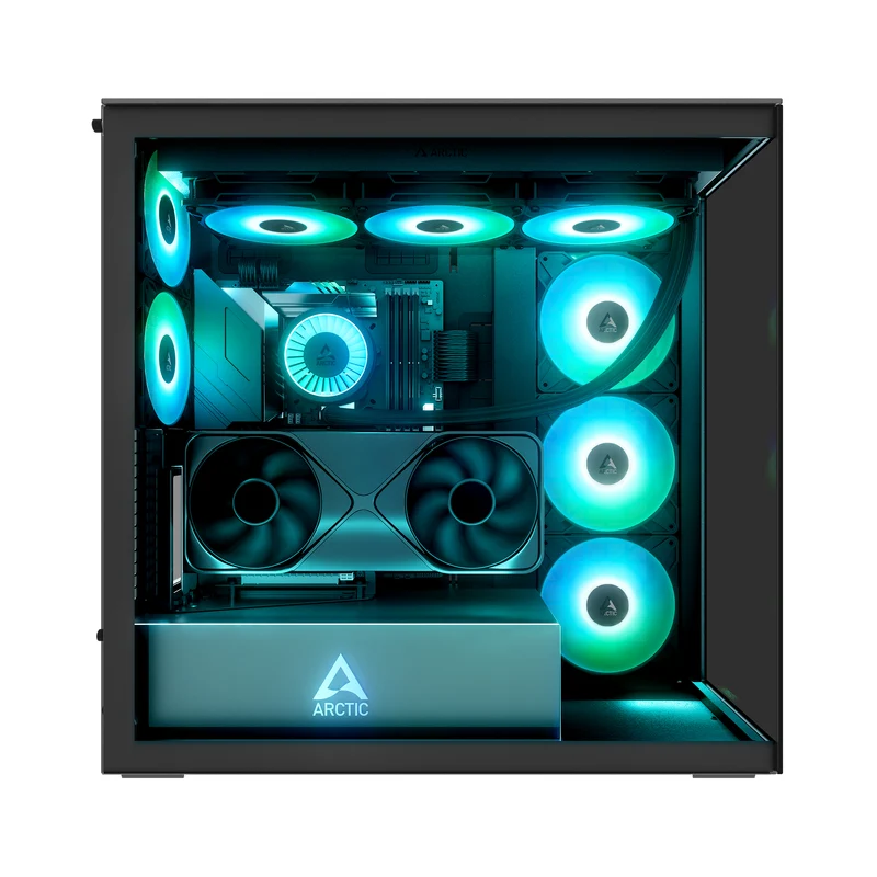 Arctic Xtender VG Tempered Glass Side Panel Premium E-ATX PC Case Vertical GPU Mounting (Black, White, Black Mirror)