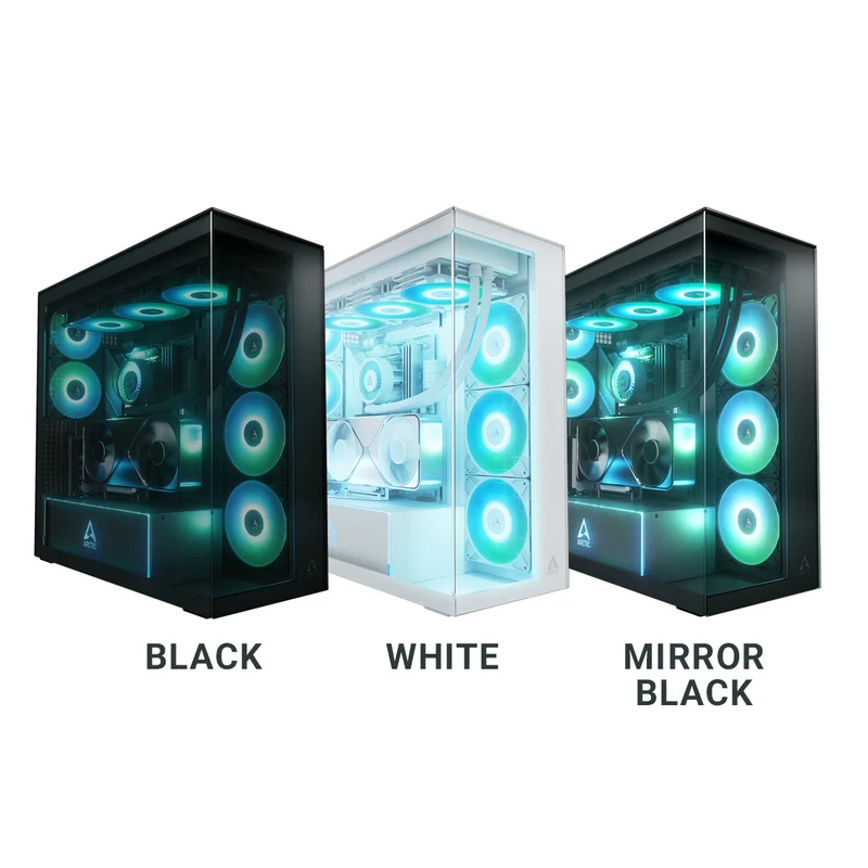 Arctic Xtender VG Tempered Glass Side Panel Premium E-ATX PC Case Vertical GPU Mounting (Black, White, Black Mirror)
