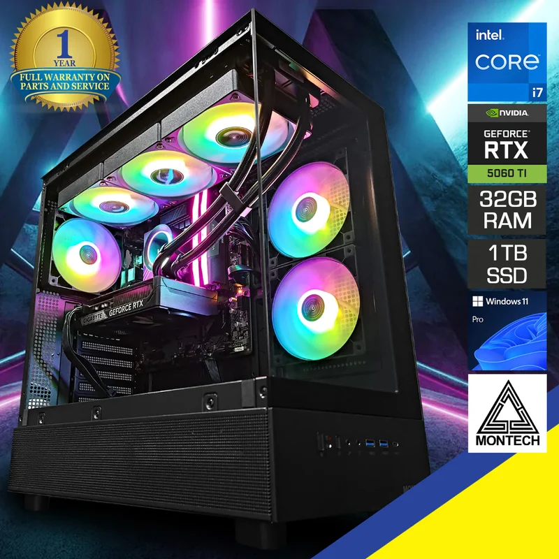 Aurora XR Mid Tower Black Desktop Gaming PC | Intel Core i7 - 12700 | 32GB RAM | 1TB SSD | RTX 5060 Ti | Windows 11 Pro