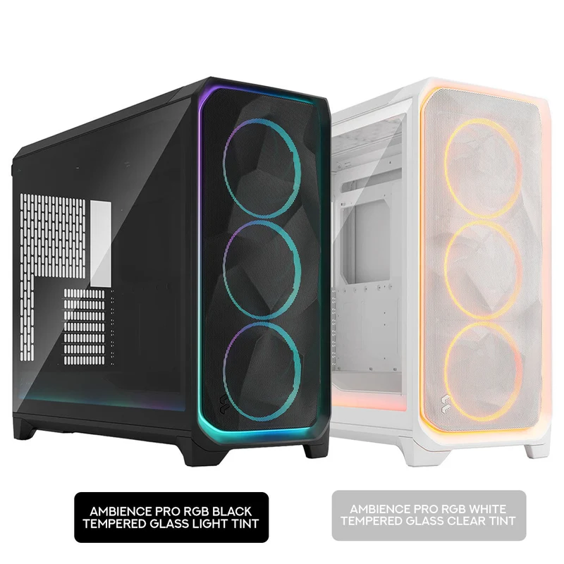Fractal Design Meshify 3 XL Computer Case (Ambience Pro RGB Black Tempered Glass Light Tint, Ambience Pro RGB White Tempered Glass Clear Tint)