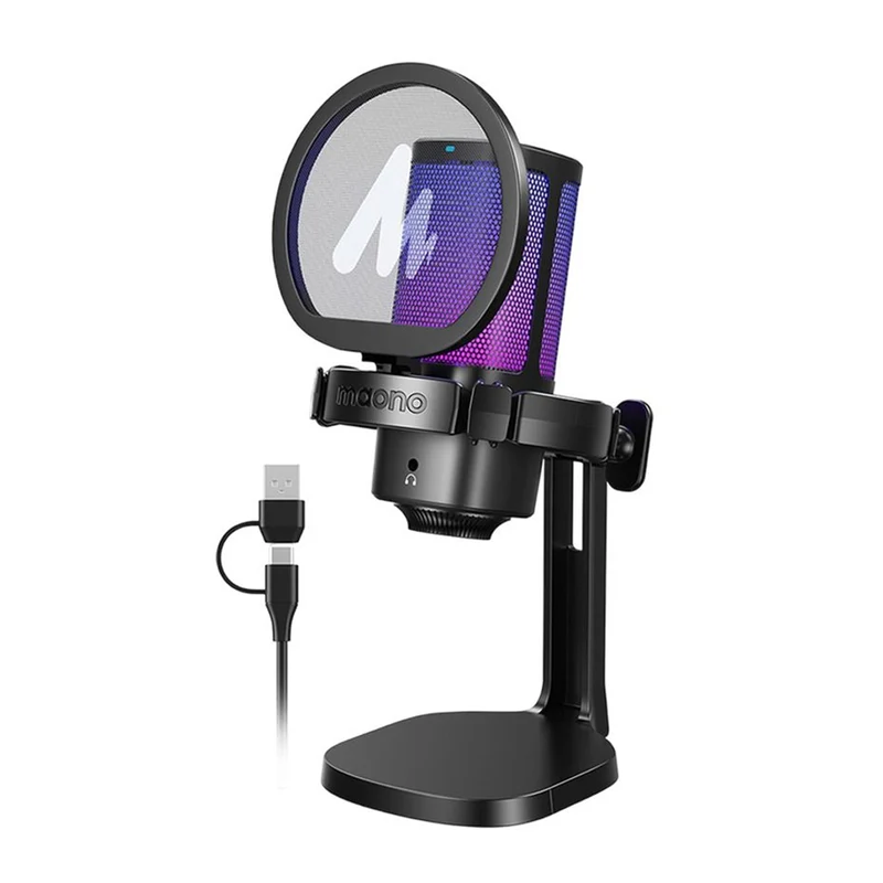 Maono DGM20G USB RGB Gaming Condenser Noise Canceling Microphone (Black, White)