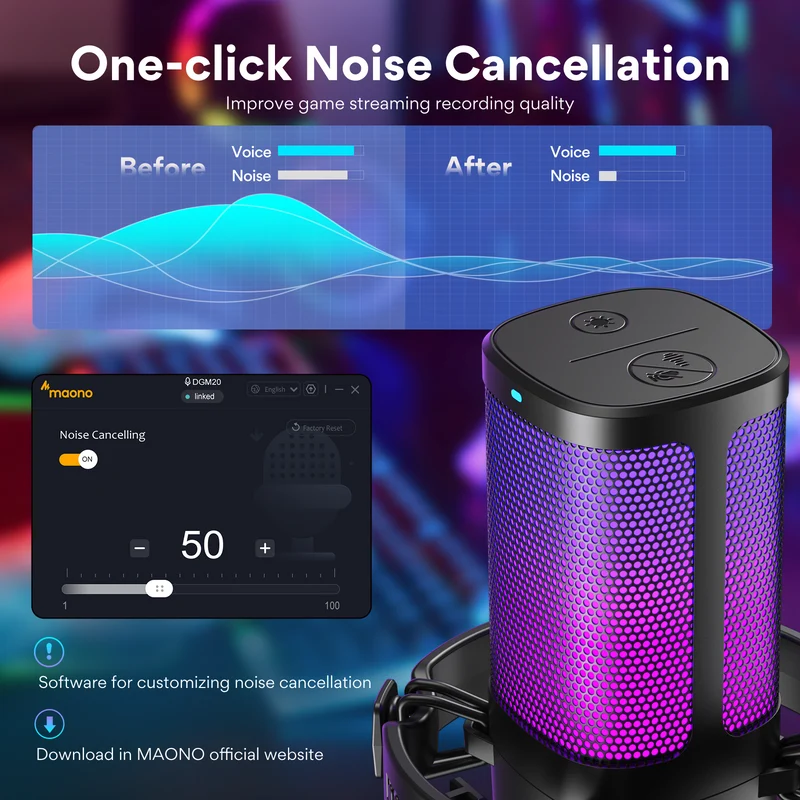 Maono DGM20G USB RGB Gaming Condenser Noise Canceling Microphone (Black, White)