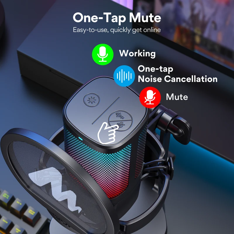 Maono DGM20G USB RGB Gaming Condenser Noise Canceling Microphone (Black, White)