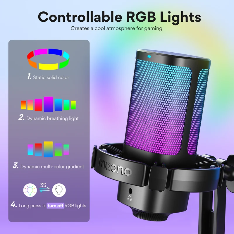 Maono DGM20G USB RGB Gaming Condenser Noise Canceling Microphone (Black, White)